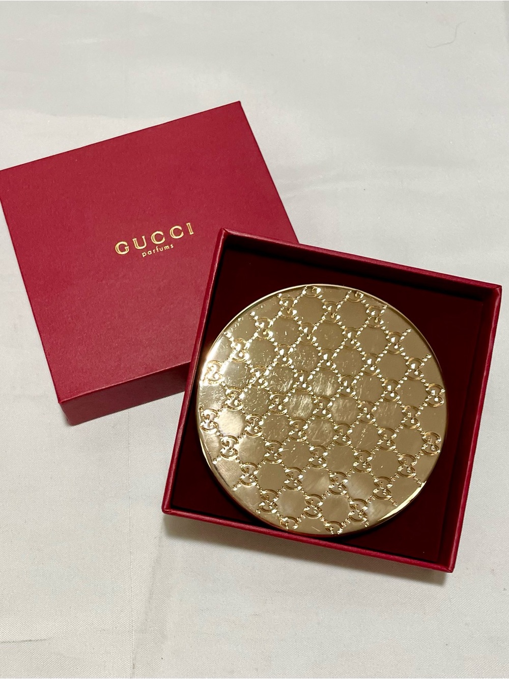 Gucci Parfums Gold Embossed Compact Mirror, NIB